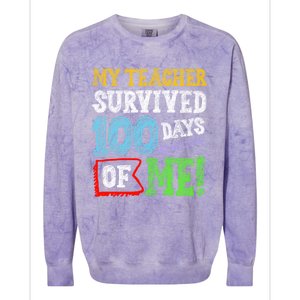 My Teacher Survived 100 Days Of Me 100 School Days Gift Colorblast Crewneck Sweatshirt