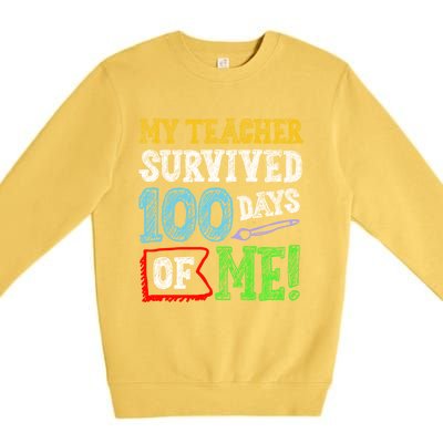 My Teacher Survived 100 Days Of Me 100 School Days Gift Premium Crewneck Sweatshirt