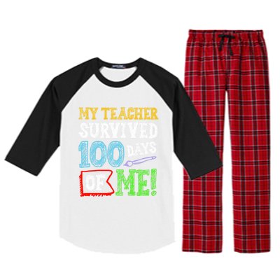 My Teacher Survived 100 Days Of Me 100 School Days Gift Raglan Sleeve Pajama Set