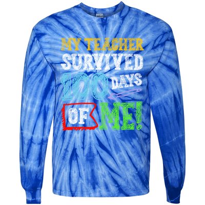 My Teacher Survived 100 Days Of Me 100 School Days Gift Tie-Dye Long Sleeve Shirt