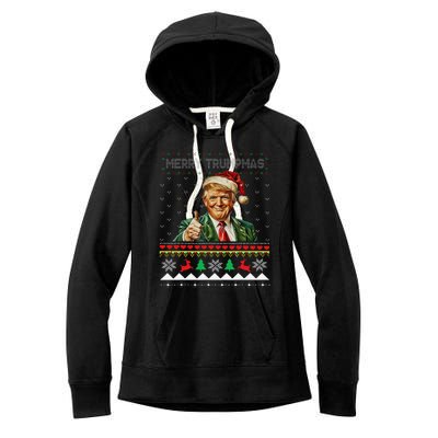 Merry Trumpmas Santa Trumpchristmas Pajamas Funny Women's Fleece Hoodie