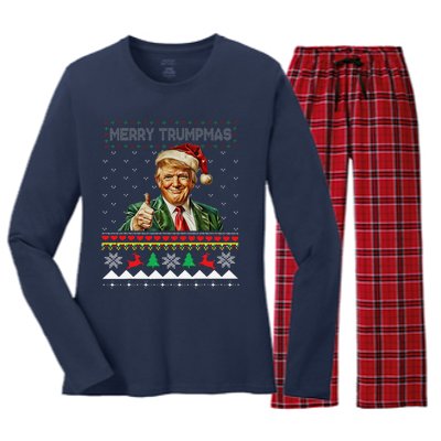 Merry Trumpmas Santa Trumpchristmas Pajamas Funny Women's Long Sleeve Flannel Pajama Set 