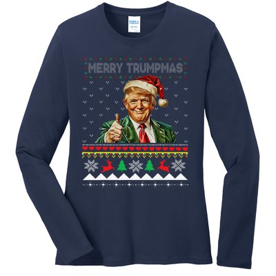 Merry Trumpmas Santa Trumpchristmas Pajamas Funny Ladies Long Sleeve Shirt