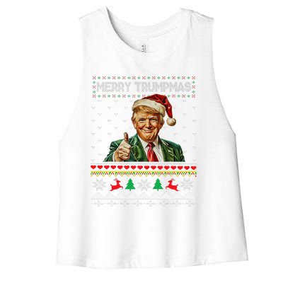 Merry Trumpmas Santa Trumpchristmas Pajamas Funny Women's Racerback Cropped Tank