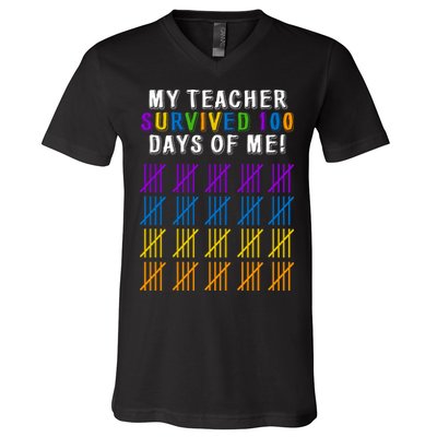 My Teacher Survived 100 Days Of Me Funny V-Neck T-Shirt