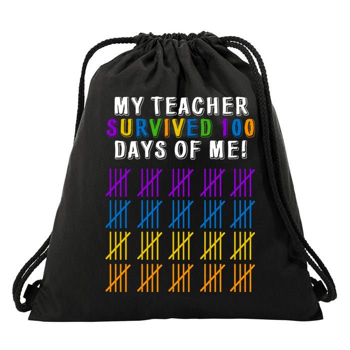 My Teacher Survived 100 Days Of Me Funny Drawstring Bag