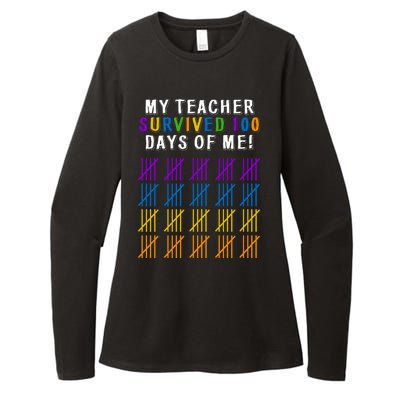 My Teacher Survived 100 Days Of Me Funny Womens CVC Long Sleeve Shirt