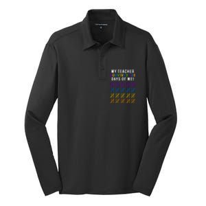 My Teacher Survived 100 Days Of Me Funny Silk Touch Performance Long Sleeve Polo