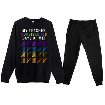 My Teacher Survived 100 Days Of Me Funny Premium Crewneck Sweatsuit Set