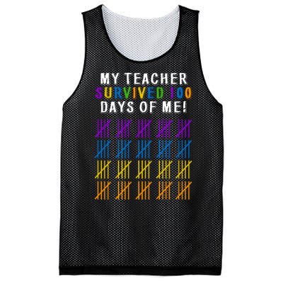 My Teacher Survived 100 Days Of Me Funny Mesh Reversible Basketball Jersey Tank