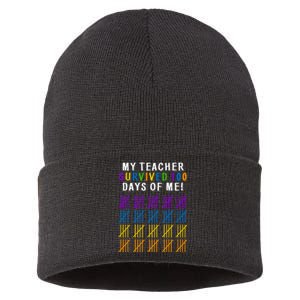 My Teacher Survived 100 Days Of Me Funny Sustainable Knit Beanie