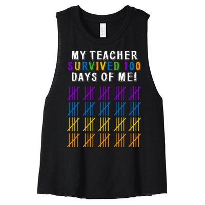 My Teacher Survived 100 Days Of Me Funny Women's Racerback Cropped Tank