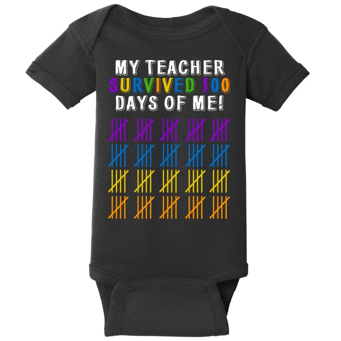 My Teacher Survived 100 Days Of Me Funny Baby Bodysuit
