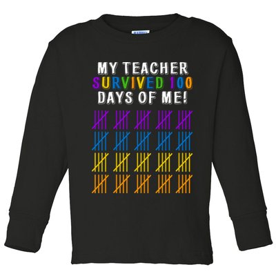 My Teacher Survived 100 Days Of Me Funny Toddler Long Sleeve Shirt