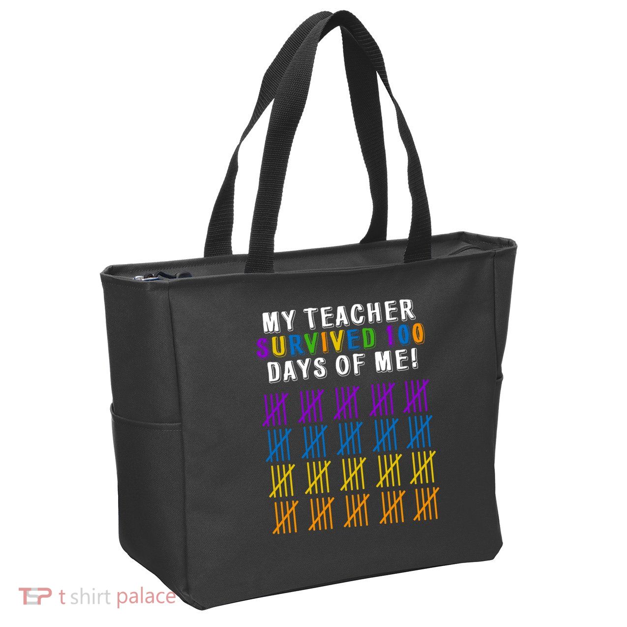 My Teacher Survived 100 Days Of Me Funny Zip Tote Bag