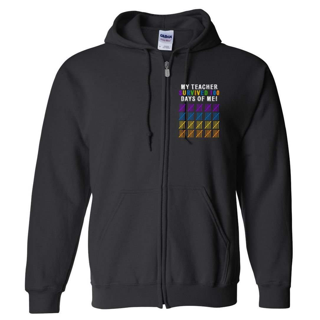 My Teacher Survived 100 Days Of Me Funny Full Zip Hoodie