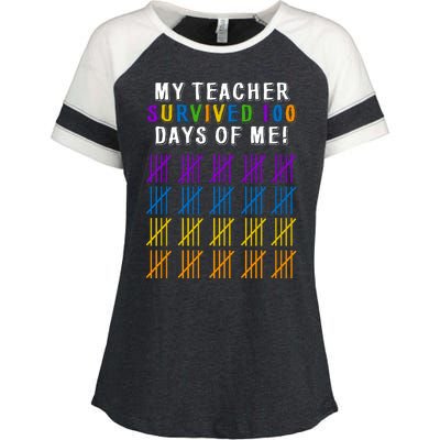 My Teacher Survived 100 Days Of Me Funny Enza Ladies Jersey Colorblock Tee