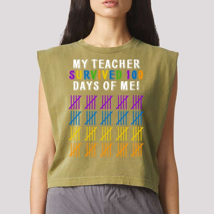 My Teacher Survived 100 Days Of Me Funny Garment-Dyed Women's Muscle Tee