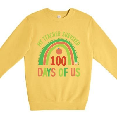 My Teacher Survived 100 Days Of Us 100 Days Of School Gift Premium Crewneck Sweatshirt