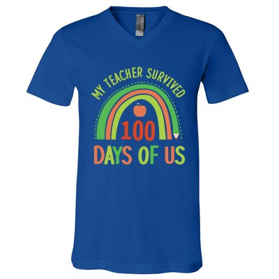 My Teacher Survived 100 Days Of Us 100 Days Of School Gift V-Neck T-Shirt