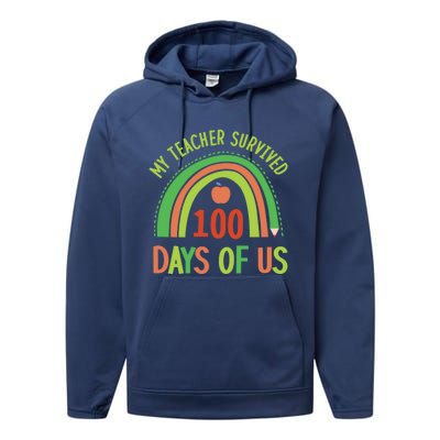 My Teacher Survived 100 Days Of Us 100 Days Of School Gift Performance Fleece Hoodie