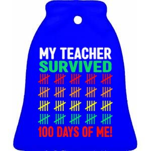 My Teacher Survived Funny 100 Days Of School Ceramic Bell Ornament