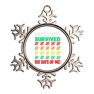 My Teacher Survived Funny 100 Days Of School Metallic Star Ornament