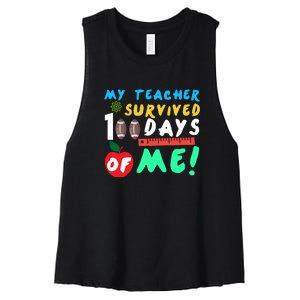 My Teacher Survived 100 Days Of Me Funny School Women's Racerback Cropped Tank