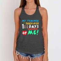 My Teacher Survived 100 Days Of Me Funny School Women's Knotted Racerback Tank