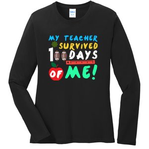 My Teacher Survived 100 Days Of Me Funny School Ladies Long Sleeve Shirt