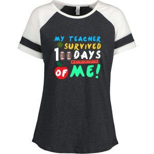 My Teacher Survived 100 Days Of Me Funny School Enza Ladies Jersey Colorblock Tee