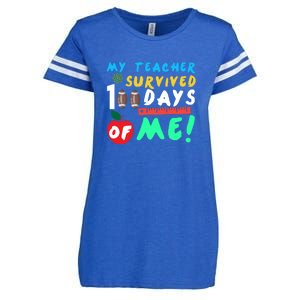 My Teacher Survived 100 Days Of Me Funny School Enza Ladies Jersey Football T-Shirt