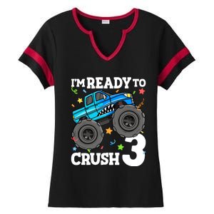 Monster Truck Shark 3rd Birthday Boy 3 Three Ladies Halftime Notch Neck Tee