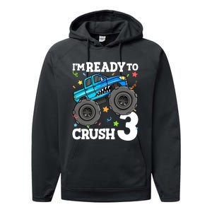 Monster Truck Shark 3rd Birthday Boy 3 Three Performance Fleece Hoodie