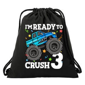 Monster Truck Shark 3rd Birthday Boy 3 Three Drawstring Bag