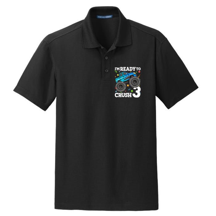 Monster Truck Shark 3rd Birthday Boy 3 Three Dry Zone Grid Polo