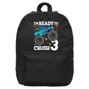 Monster Truck Shark 3rd Birthday Boy 3 Three 16 in Basic Backpack