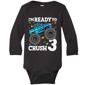 Monster Truck Shark 3rd Birthday Boy 3 Three Baby Long Sleeve Bodysuit