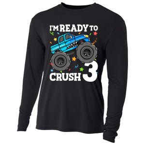 Monster Truck Shark 3rd Birthday Boy 3 Three Cooling Performance Long Sleeve Crew