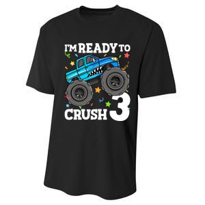 Monster Truck Shark 3rd Birthday Boy 3 Three Performance Sprint T-Shirt