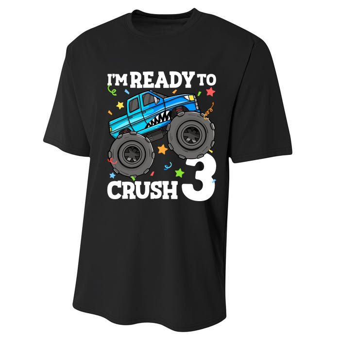 Monster Truck Shark 3rd Birthday Boy 3 Three Performance Sprint T-Shirt