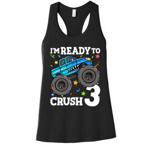 Monster Truck Shark 3rd Birthday Boy 3 Three Women's Racerback Tank