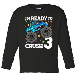 Monster Truck Shark 3rd Birthday Boy 3 Three Toddler Long Sleeve Shirt