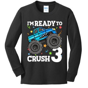 Monster Truck Shark 3rd Birthday Boy 3 Three Kids Long Sleeve Shirt