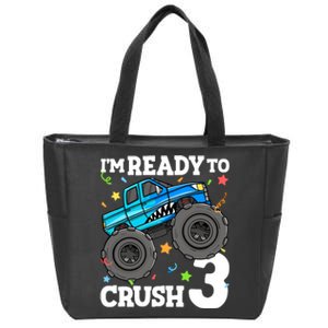 Monster Truck Shark 3rd Birthday Boy 3 Three Zip Tote Bag