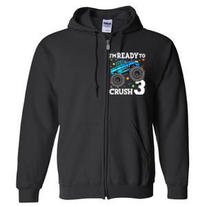 Monster Truck Shark 3rd Birthday Boy 3 Three Full Zip Hoodie