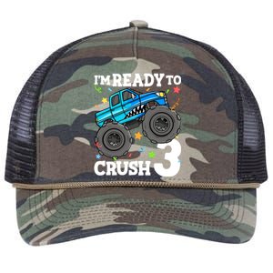 Monster Truck Shark 3rd Birthday Boy 3 Three Retro Rope Trucker Hat Cap