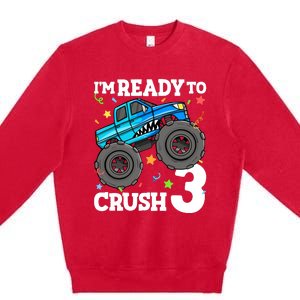 Monster Truck Shark 3rd Birthday Boy 3 Three Premium Crewneck Sweatshirt