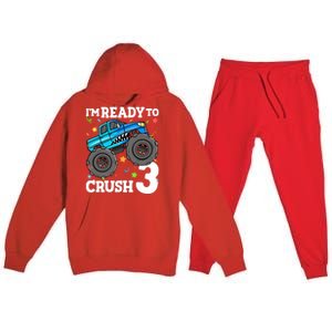 Monster Truck Shark 3rd Birthday Boy 3 Three Premium Hooded Sweatsuit Set