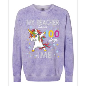 My Teacher Survived 100 Days Of Me 100th Day School Unicorn Cool Gift Colorblast Crewneck Sweatshirt